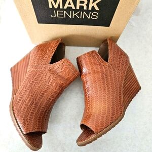 Mark Jenkins Brown Leather Woven Wedge Sandals